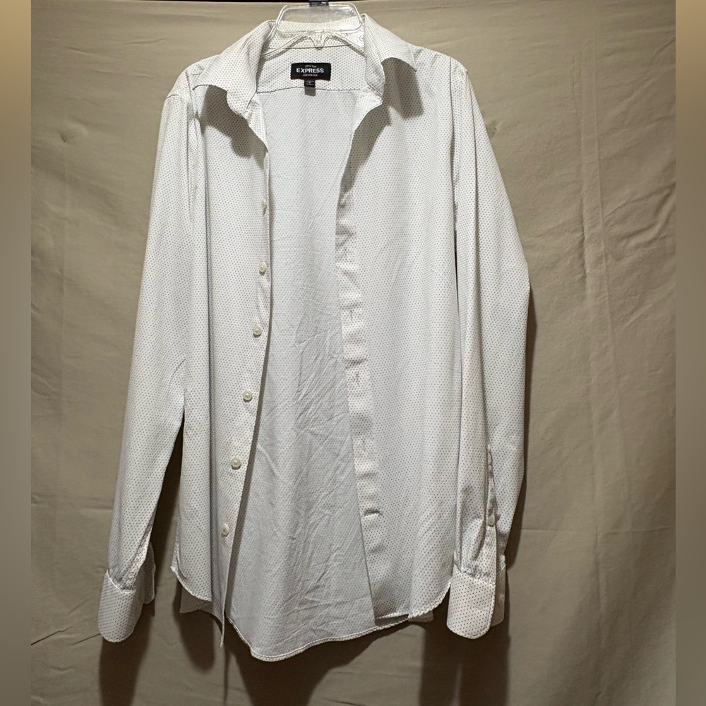 Express White Microdot Long-Sleeve Button-Down Sh… - image 1